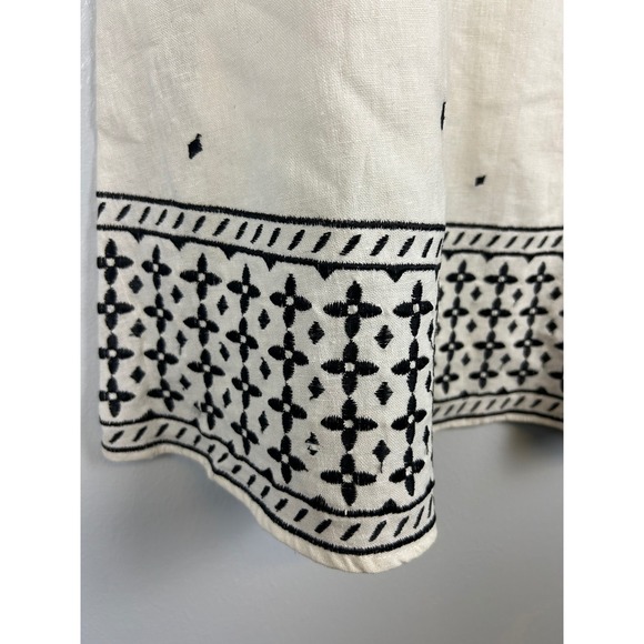 Willi Smith Linen Blend Geometric A-Line Midi Skirt Sz 6 Black White Embroidered - Picture 3 of 5